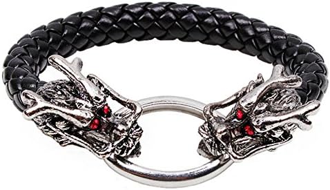 Fashion Male Vintage Leather Silver Men Bracelet Parataxis Dragon Wristband