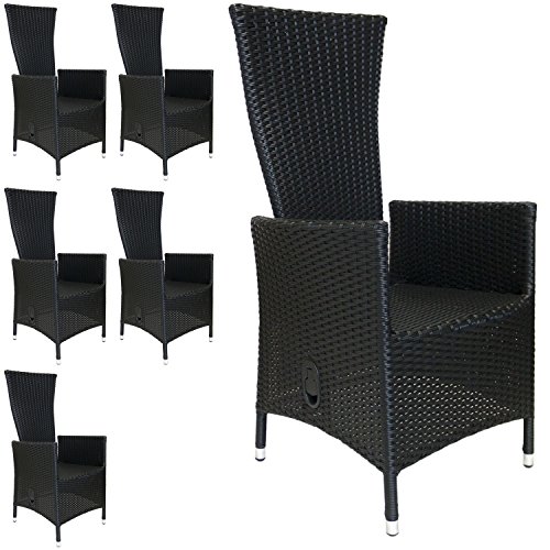 Preisvergleich Produktbild 6 Stück Wohaga® Gartensessel, Positionssessel mit robuster Polyrattanbespannung Schwarz, stufenlos verstellbare Rückenlehne