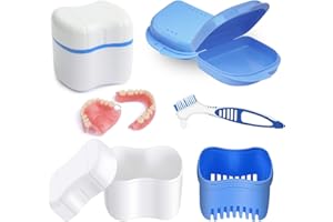 HONGECB Scatola Per Protesi, Scatola Per La Conservazione Della Protesi, Dentiera Storage Box Con Cestello Di Lavaggio, Scatola Per Bretelle + Spazzole Per La Pulizia