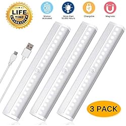 YOUTHNINK Lampe Détecteur de Mouvement,Lampe de Placard,Lumière Nuit avec 20 LED,Automatique Chargeable par USB, Bande Magnetique Adhésive, Escalier, Penderie, Couloir, Cave, Sortie etc(3 Pack)