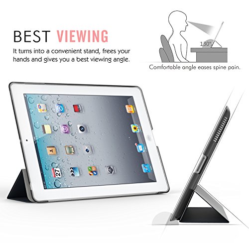 MoKo Hülle für iPad 2 / 3 / 4 – PU Leder Tasche Schale Smart Case mit Translucent Rücken Deckel, mit Auto Schlaf/Wach Funktion und Standfunktion für Apple iPad 2 / 3 / 4 9.7 Zoll Tablet-PC, Space Grau - 6