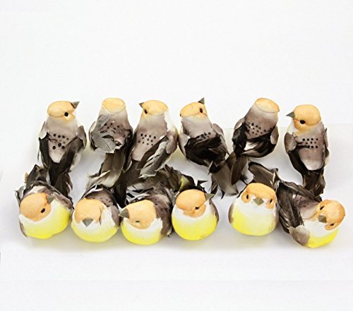 Frühjahrsdeko Dekovogel echte Federn Federvogel Dekofigur 10cm braun gelb orange 12 Stk