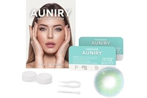 AUNIRY Lentilles Couleur Bleu "TURQUOISE" Naturel : Kit Complet (2 Lentilles, Pince, Ventouse Et Étui), 12 Mois, Sans Correction, Sans Prescription, 0 Dioptrie et DIA 14.2mm | AUNIRY