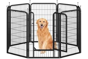 Yaheetech Parc pour Chien 8 Panneaux Enclos Chiens Chiot Lapin Canard Rongeur 68 x 100 cm Enclos Clôture en Métal Chenil Exterieur avec piquets à Sommet Ovale et Plat