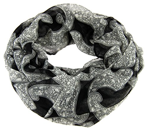Preisvergleich Produktbild NB24 Loop Schal (a426g), Endlosschal, Rundschal, Schlauchschal, schwarz wollweiß, mit Ornamenten, Herrenschal, Damenschal, unisex