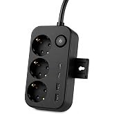 Akım Korumalı 3'l&uuml; Topraklı &Ccedil;oklu Priz 3680W 16A, 2 USB-A + 2 Type-C Şarj &Ccedil;ıkışlı, Anahtarlı, &Ccedil;ocuk Korumalı, 1 Metre Uzatma 