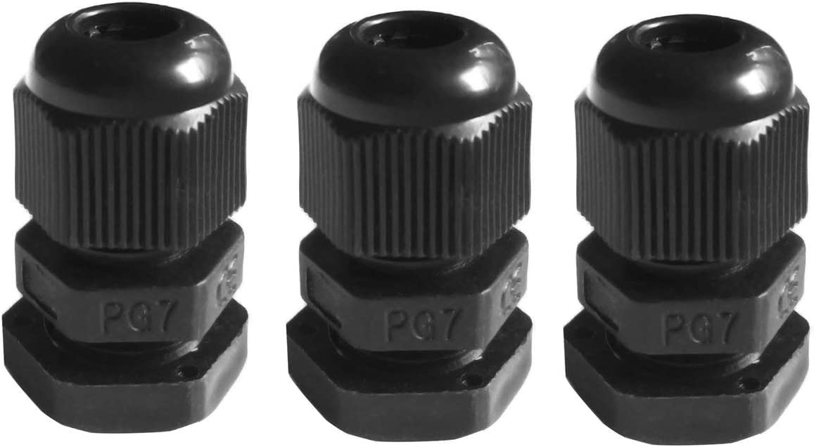 JAMPS Plastic Adjustable IP68 Waterproof Black Cable Glands Joints (PG 7, 100)