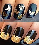 NAIL ART SET #537. A PACK OF x20 3D DECORATIONS & A LARGE GOLD LEAF SHEET FOR CUSTOM DESIGNED NAILS! GORGEOUS PRETTY DELICATE METALLIC GOLD BUTTERFLIES BUTTERFLY 3D NAIL ART SHAPES FLEXABLE CONFETTI DIE CUT DECORATIONS FLEXIBLE ALLOYS DECALS & STUNNING 24KT GLIZZY GOLD LEAF FOR FULL HOLLYWOOD NAILS! ALL CAN BE USED WITH NATURAL GEL ACRYLIC STICK ON NAILS!