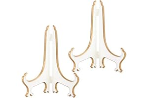 TINCOGO 6 Pollici Bianco Oro Plastica Cavalletto Piastra Supporti per Immagini Casa Matrimonio Decorazione, 2 Pezzi