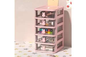 EHOTER Cassettiera da scrivania con cassetti, organizer da tavolo, con grazioso manico a coniglio, per ufficio, camera da letto, garage (rosa, 5 strati)