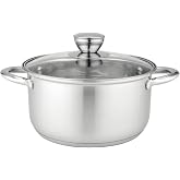 FLORINA Stainless Steel Saucepan (3.6 L) 20 cm | Matteo Saucepan with Glass Lid | Dishwasher Safe | Ideal for Pasta and Soup