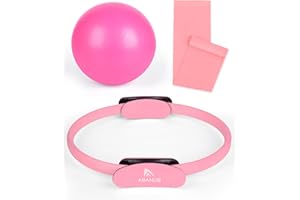 ‎ABAHUB Abahub Pilates Ring Set, 35CM Magic Circle, 25CM Mini Ball, Stretchbänder,Home Pilates Ausrüstung, für Frauen Heimtraining, für Kraft, Flexibilität, Stabilität und Körperstraffung, Rosa Set
