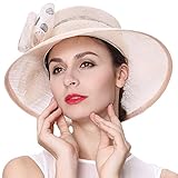 Material：Polyester June\'s Young Damen-Huete Derby Hut Hanfhut mit Polka Dots Schleife Festlicher Hut Sonnenhut Breiter Krempe Sinamayhut Fuer Hochzeit Reise Kirche