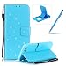 Produktbild iPhone 6S Plus Hülle Lanyard Leder Brieftasche Case,iPhone 6 Plus Strap Schutztasche Leder Hülle,Herzzer Prämie Bling Glitzer Diamanten Einfarbig [Schmetterling Blätter Geprägte Geschnitzte] PU Leder Geldbörse Bookstyle Magnet Kartenfach Schutzhülle Tasche Leder Handyhülle Case Cover für iPhone 6 Plus/6S Plus 5.5 Inch + 1 x Frei Blau Handy Halterung Ständer + 1 x Frei Blau Touch Pen Stift Stylus - Blau