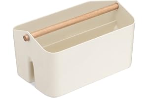 Navaris Cesta organizadora con asa - Caja con 2X Organizador para Productos de baño Limpieza Cocina Fregadero Botellas - 26,5 x 16,5 x 15 cm - Crema