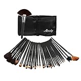 Abody 32Pcs Professional Makeup Brush Set Essential Cosmetic Make Up Brushes Kit Black Powder Brush Eyeshadow Eyeliner Eyebrow Brush + Leather Bag