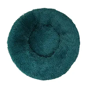 Jubilant Fluffy Pet Bed, Self-Warming Faux Fur Round Donut Cuddler Bed for Dog, Cat (Bluish Green)