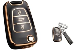 HIBEYO Etui na kluczyki samochodowe pasuje do Kia K2 Soul K5 Rio, silikonowe etui ochronne do Hyundai ix20 I20 I3 Elantra Santa Fe, pilot zdalnego sterowania, pudełko na klucze, skórzane 3 przyciski, kółko na klucze, czarne