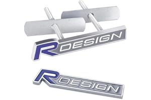 SEDCAR 2 stück 3D Metall R Design Auto Emblem + Front Kühlergrillplatte Emblem Badge Aufkleber Styling für Volvo S60 V60 XC60 S60 V40 (Blau)