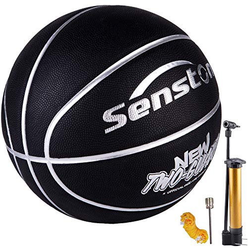 Senston Basket-Ball Taille 7 avec Pompe, Cuir Composite Ballon de Basket pour Enfants/Junior/Jeunesse Entraînement d'arène Basket-Ball apprenant