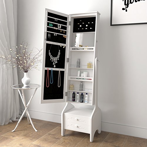 Songmics Schmuckschrank abschließbar mit LED Beleuchtung mit Blumen-Ornamenten weiß JBC26W - 7