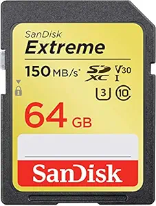 SanDisk Extreme SDXC, SDXVE 64GB, V30, U3, C10, UHS-I, 90MB/s R, 40MB/s W, for 4K Video