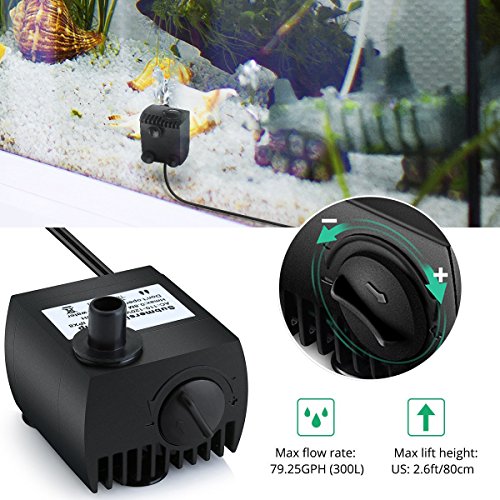 SeeKool-Pompe--Eau-Submersible300L-H-3W-Ultra-Silencieux-avec-2-Buses4-Pieds-de-Ventouses-pour-Les-Fish-Tank-Fontaines-de-Table-Aquarium-Pond-Water-GardensEU-Plug