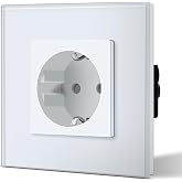 BSEED Wall Plug with Glass, Standard Recessed Sockets, Schuko Single Plug 16A 250V, Power Socket for Kitchen, Bedroom, Office