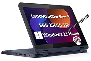 Lenovo 500w Gen 3 2-in-1 Laptop (11.6" Touchscreen, Intel Pentium N6000, 8GB RAM, 256GB SSD) Ruggedized & Water Resistant for Student & School, Webcam, Wi-Fi, IST Pen, Win 11 Home, Blue, 2024