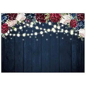 Funnytree Flower Wood Backdrop Navy Floral Panel Board Photography Background Wedding Birthday Bridal Shower Baby Shower Party Banner Decoration Supplies Elegant Rustic Photobooth Prop 7x5FT