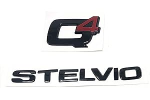GZZHENGYE Scritta 3D baule in metallo Stelvio Q4 logo base nero, Compatibile con Alfa Romeo Stemma adesivo scritta portellone sportivo Stelvio Stelvio accessori Stelvio (Q4+STELVIO nero)