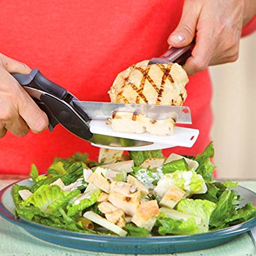 Intelligente -2 in1 vielseitig Küchenschere / integrierte Schneidebrett effizienter Schneiden Gurke, Gemüse,… Edelstahl Gemüseschneider - 6
