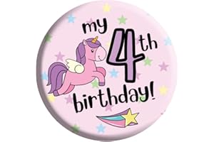 LIMALIMA Birthday Unicorn Badge 4th Birthday 4 Today For Girls In Pink