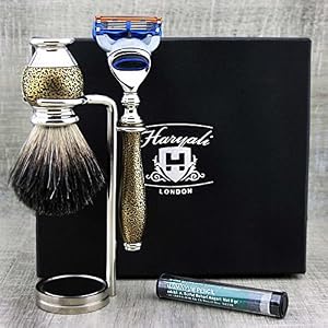 Haryali London 5 Edge Shaving Razor With Black Badger Hair Brush, Stand and Alum Perfect Shaving Kit For Mens