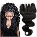 Unprocessed Human Brazilian Body Wave Lace Closure Top Quality Virgin Hair 4*4 Bleached Knots Free/Three/ Middle Part Selected 1b Natural Black (8", Three part)