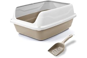 Patam lettiera aperta per gatti con bordi alti e paletta omaggio, 56 cm x 40 cm x 24 cm Made in Italy – Milù Maxi Beige