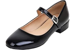 MISSUIT Damen Lack Mary Jane Damen Flach Pumps mit Riemchen Round Toe Geschlossen Schuhe
