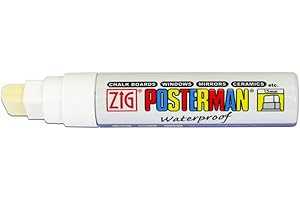 Zig Kuretake Posterman White Extra Broad (15mm) Nib Tip Liquid Chalk Marker Pens Waterproof Blackboard Whiteboard Outdoor Glass Metal Plastic Wood Paper Illumi Board (Pack of 1)