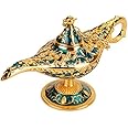 Aladdin Genie Lamp, Metal Carved Aladdin Lamp, Magic Vintage Home Tea Oil Pot Arabic Art Craft Gift Retro Legend Aladdin Genie Wishing Lamp Pot Decor(Blue)