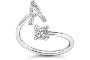 Bungsa BUCHSTABEN RING silber mit Kristallen - biegbarer Fingerring/Zehenring Toering für Damen, Kinder & Herren - A B C D E F G H I J K L M N O P R S T U V W Z