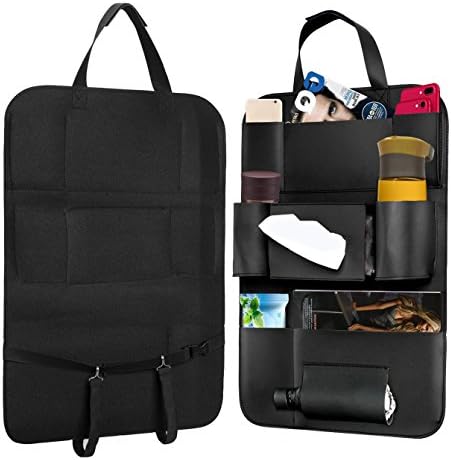 Carmoni Seat Back Car Organizer Pu Leather Seat Back Kick Protectors for Kids, Storage Bottles, Tissue Box, Toys - Black