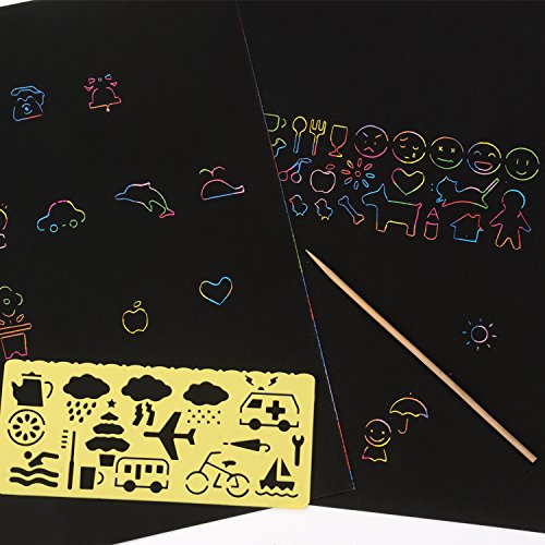 BBTO 20 Blätter 21 x 28 cm Scratch Paper Scratch Boards Schwarz Beschichtet Kunst Doodle Pad Malerei Papier mit 2 Stück Holzstylus und 4 Stück Malerei Lineale - 3