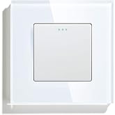 BSEED Normal Wall Switch, Rocker with Orientation Light, Glass Frame, Easy Installation, Easy to Clean, 1 Gang 1 Way, 86 mm W