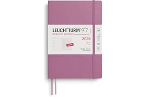 LEUCHTTURM1917 372673 Agenda semanal y cuaderno mediano (A5) 2026, tapa blanda, Dusty Rose, Inglés