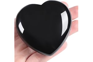 AWARDSEN 60 mm Obsidienne Noire Pierre Precieuse Naturelle Cristaux Grande Pierre de Coeur Cristaux Cœurs de Palme Pierre Précieuses Reiki Cristaux Cadeaux pour Femme
