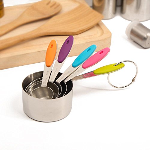 Edelstahl Messbecher und Messlöffel mit dem Silikon Griff für trockene und flüssige Zutaten -frei Eiertrenner-Ideal zum Backen und Kochen 10 Piece Spoons+Cups - 2