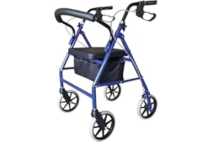 HSEECR Ultra Lightweight Folding Mobility Aids - Mobility Walker Rollator 4 Wheel with Padded Seat, Lockable Brakes and Bag, Walking Frame for The Elderly or Disabled (Blue)