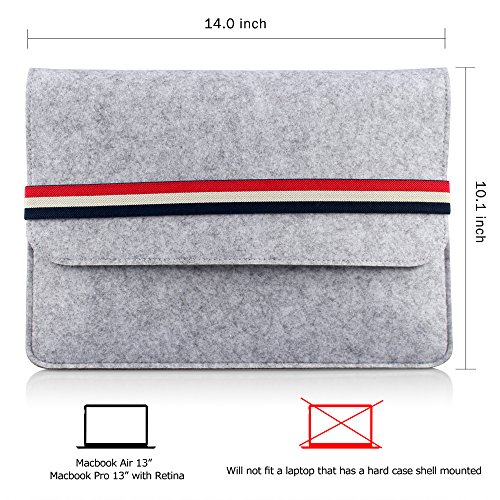 iDOO Filz Schutzhülle / Felt Sleeve Case für MacBook Air / Pro Retina 13 Zoll ohne CD-Laufwerk und Notebook / Laptop Tasche (12,9 -13,3 Zoll, Größe: 340 mm x 250 mm x 8 mm), grau mit Verschlussband - 2