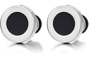 COOLSTEELANDBEYOND 10-12MM Círculo Pendientes para Hombres Mujer, Acero Inoxidable con Esmalte Negro, Enchufe falso Fake Plug, 2 Piezas