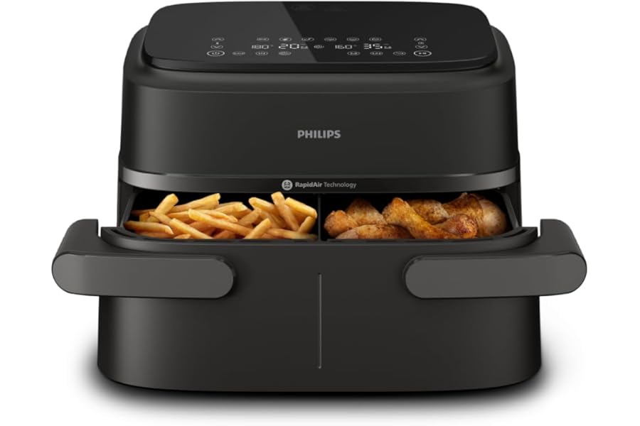 Philips Airfryer 1000 Series Air Fryer with Single/Double Flexi Basket 7.1L and Separator, Dual Resistance and Separated Thermostasts, RapidAir, 10 Modes, Compact, HomeID (NA154/00)